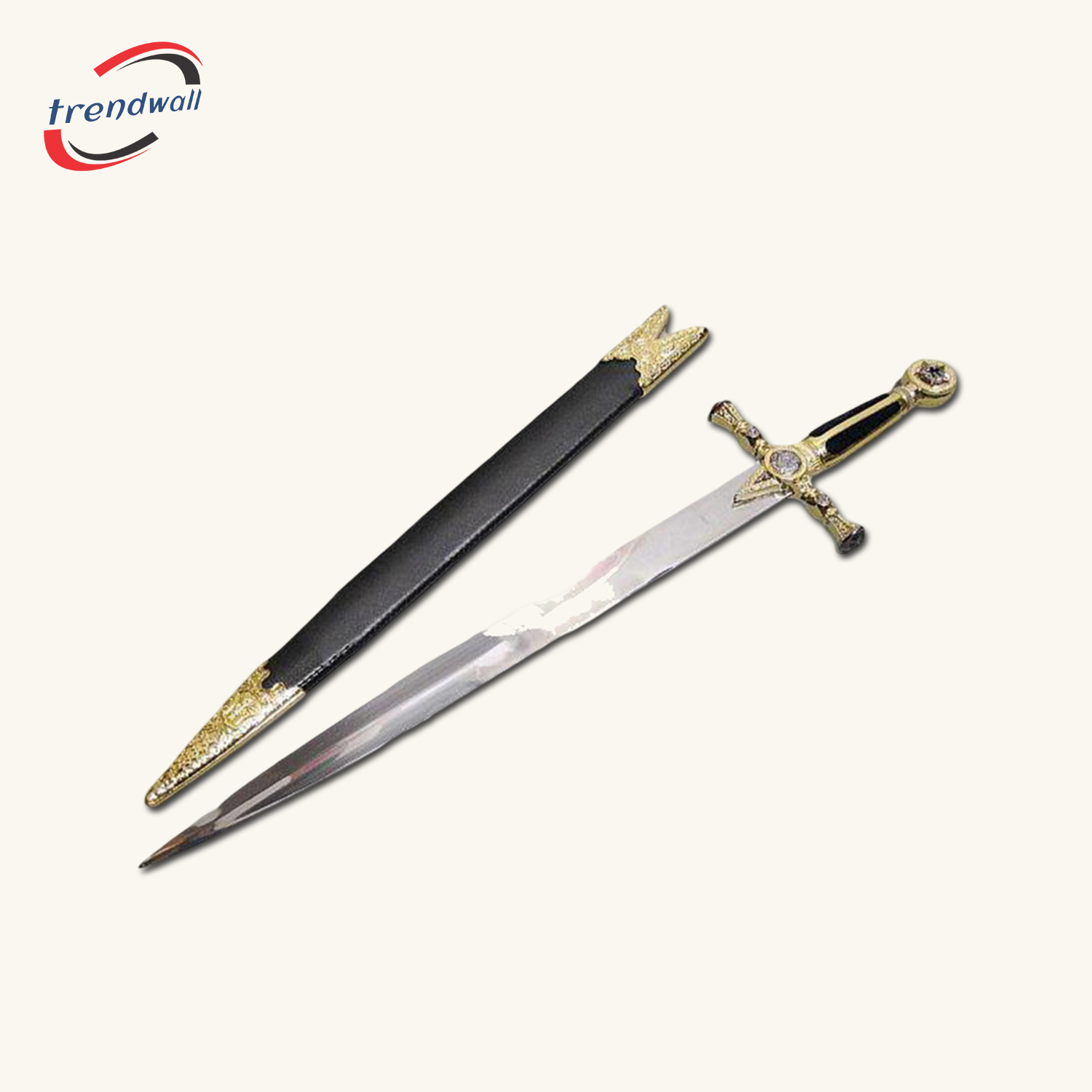 Fellowcraft Blue Lodge Masonic Sword with Square and Compass Emblem - Gold Finish Knife and Scabbard