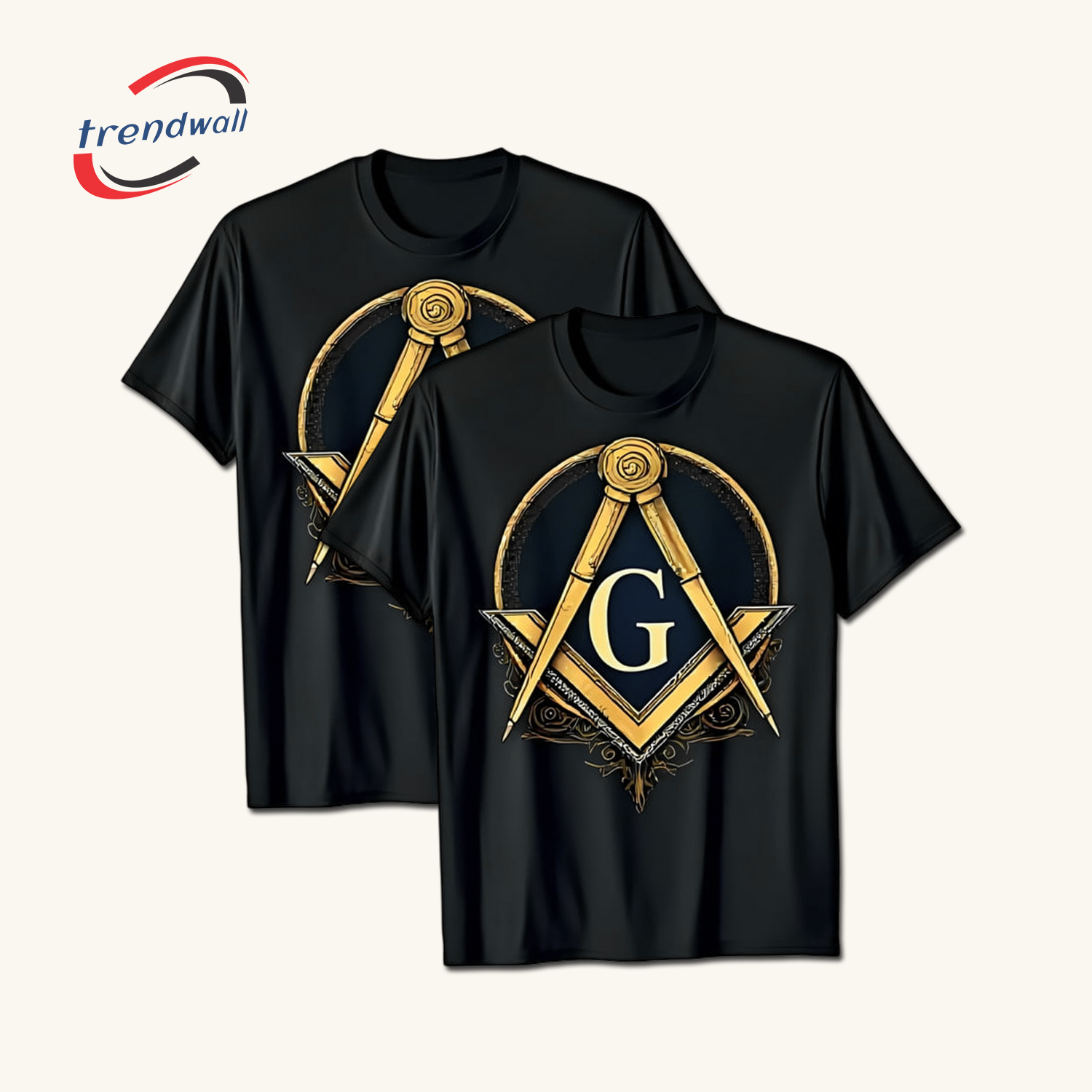 Black Masonic T-Shirt – Gold Square & ‘G’ Symbol Freemason Design