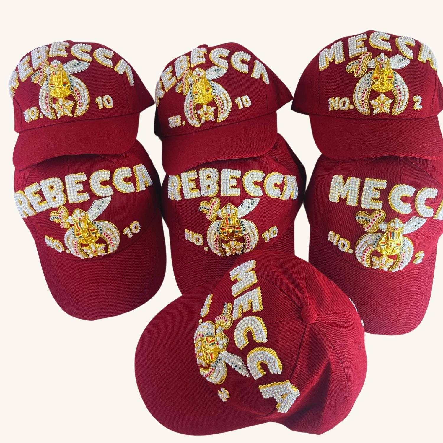 Masonic Shriners Baseball Cap – Triple Row Jewel Custom (REBECCA) Temple Name