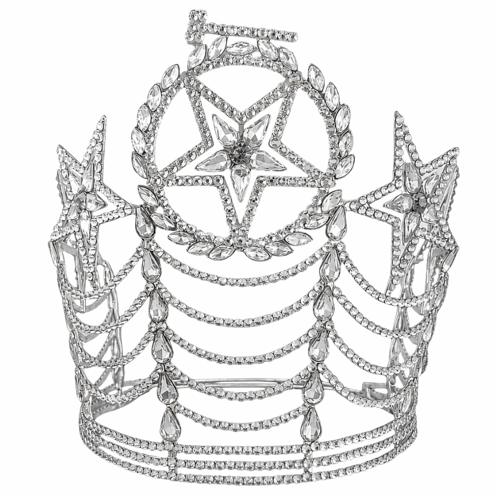 OES Grand Worthy Matron Crown – Taller Style Silver Tone Adjustable with Clear Stones