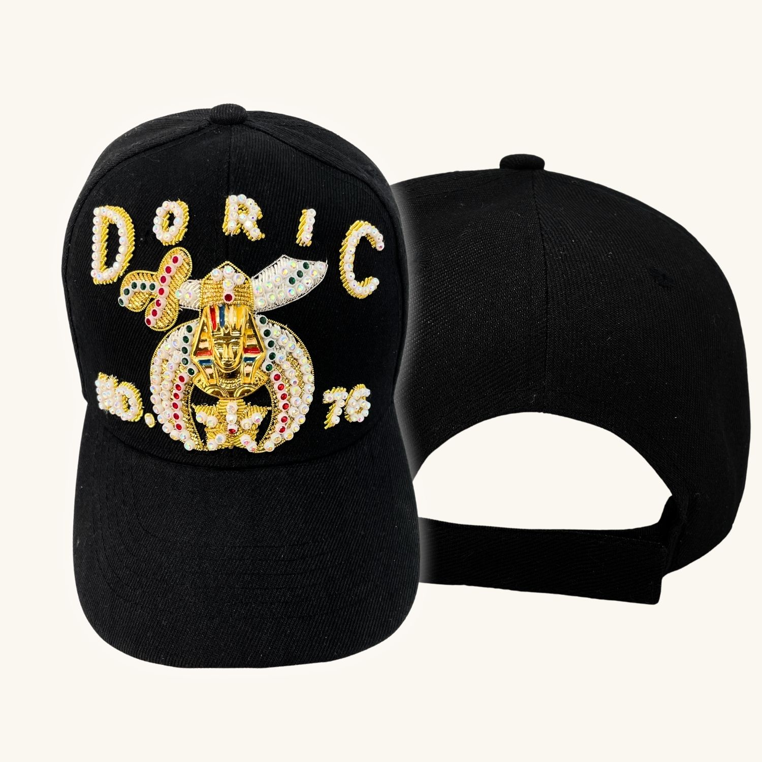 Masonic Shriner Baseball Cap – Black DORIC Embroidered Cap With Custom Temple Name