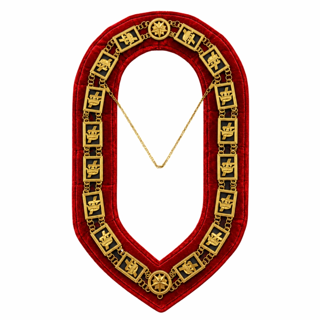 Knights Templar Commandery Chain Collar Gold Plated on Burgundy Velvet