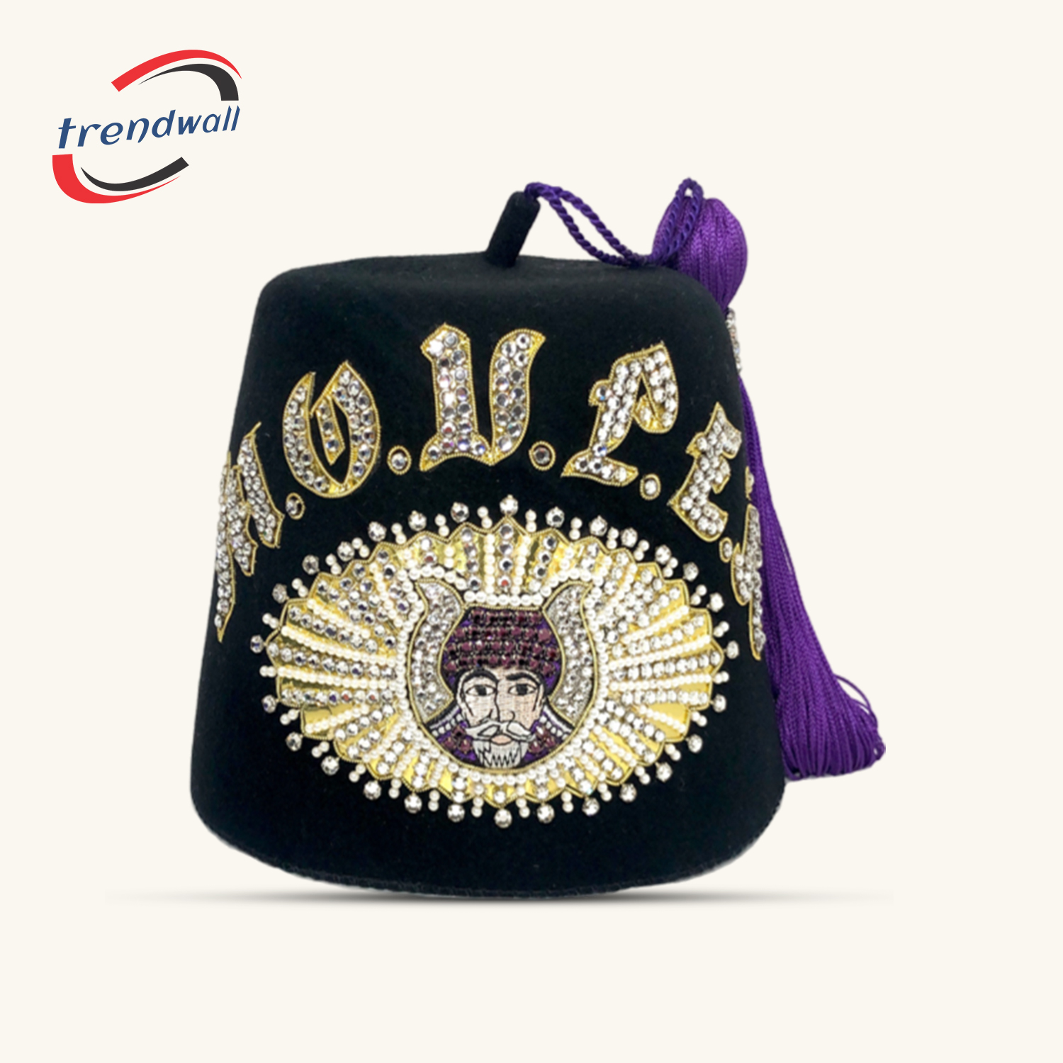 GROTTO Past Monarch Double Jewel Metal Back Fez with White Pearls