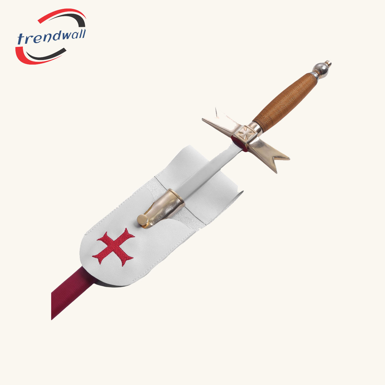 Knights Templar Commandery Sword Holder - White Leather with Red Cross