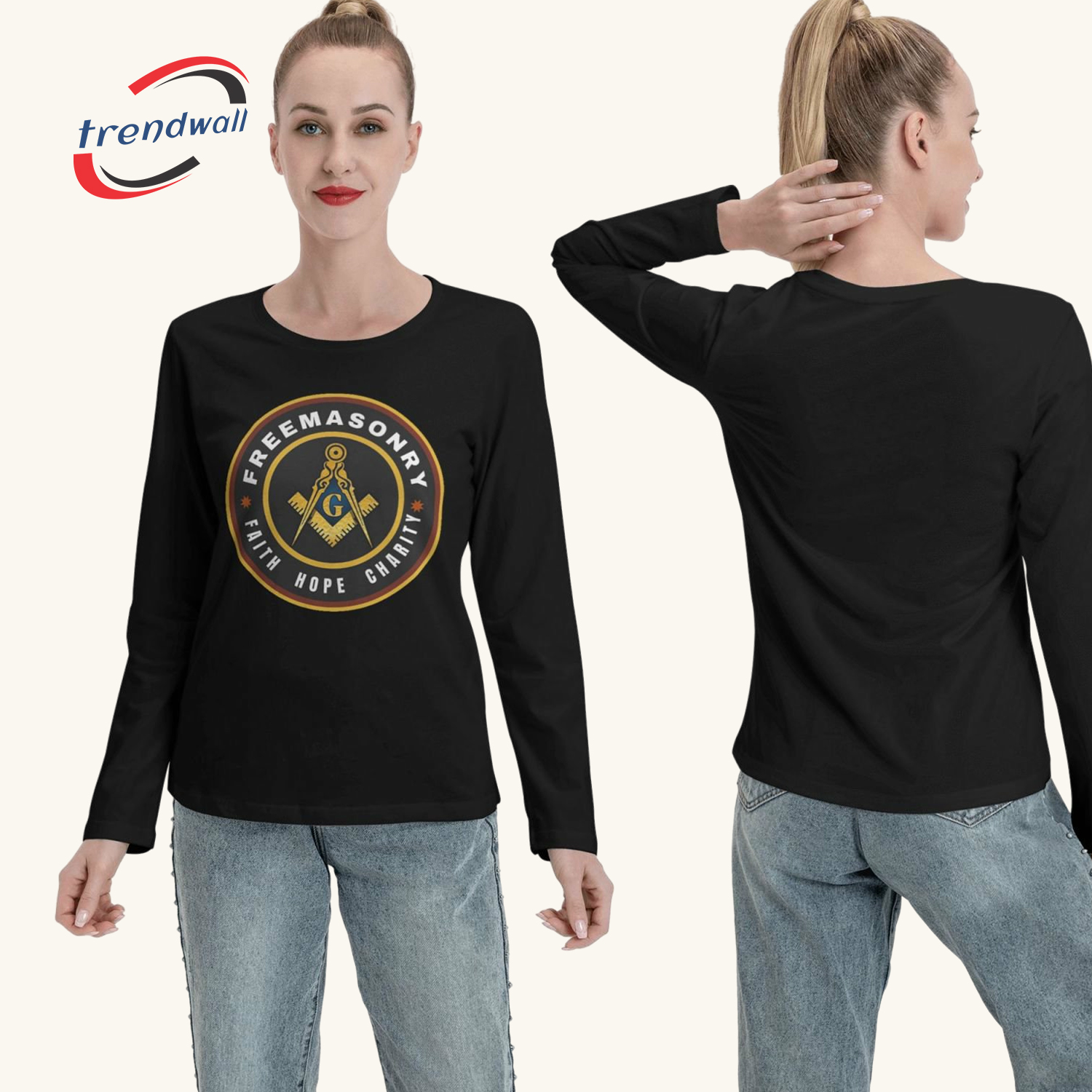 Masonic Women’s Long Sleeve T-Shirt – Faith Hope Charity Freemason Crew Design
