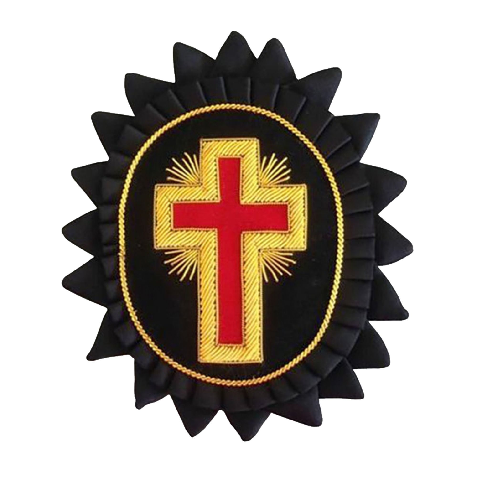 PAST COMMANDER KNIGHTS TEMPLAR COMMANDERY CHAPEAU ROSETTE - HAND BULLION EMBROIDERY WITH RAYS