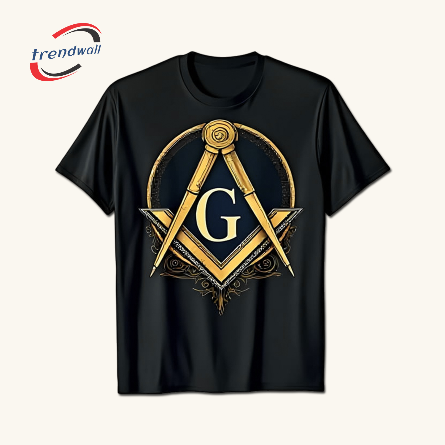Black Masonic T-Shirt – Gold Square & ‘G’ Symbol Freemason Design