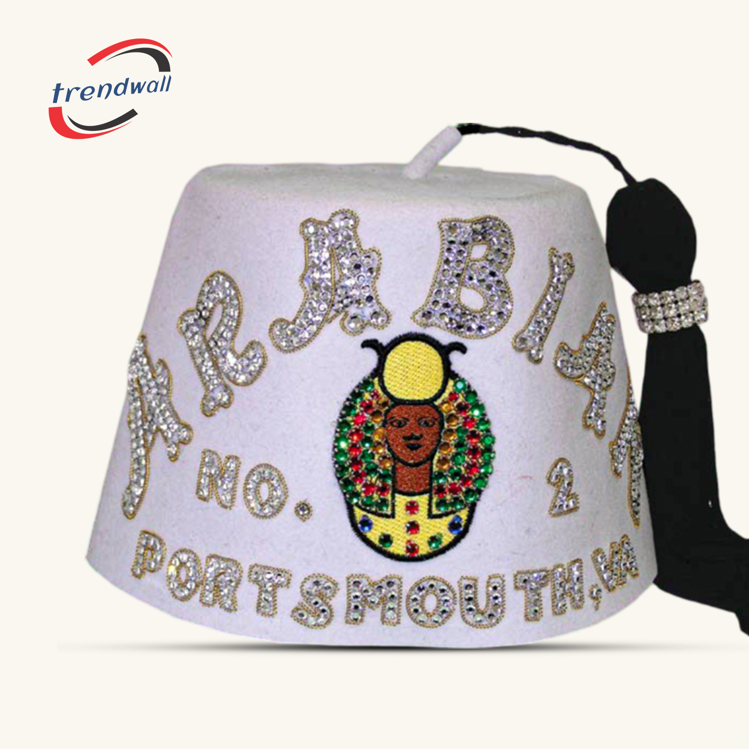 Masonic York Rite Pure White Fez with Handmade Rhinestone Work