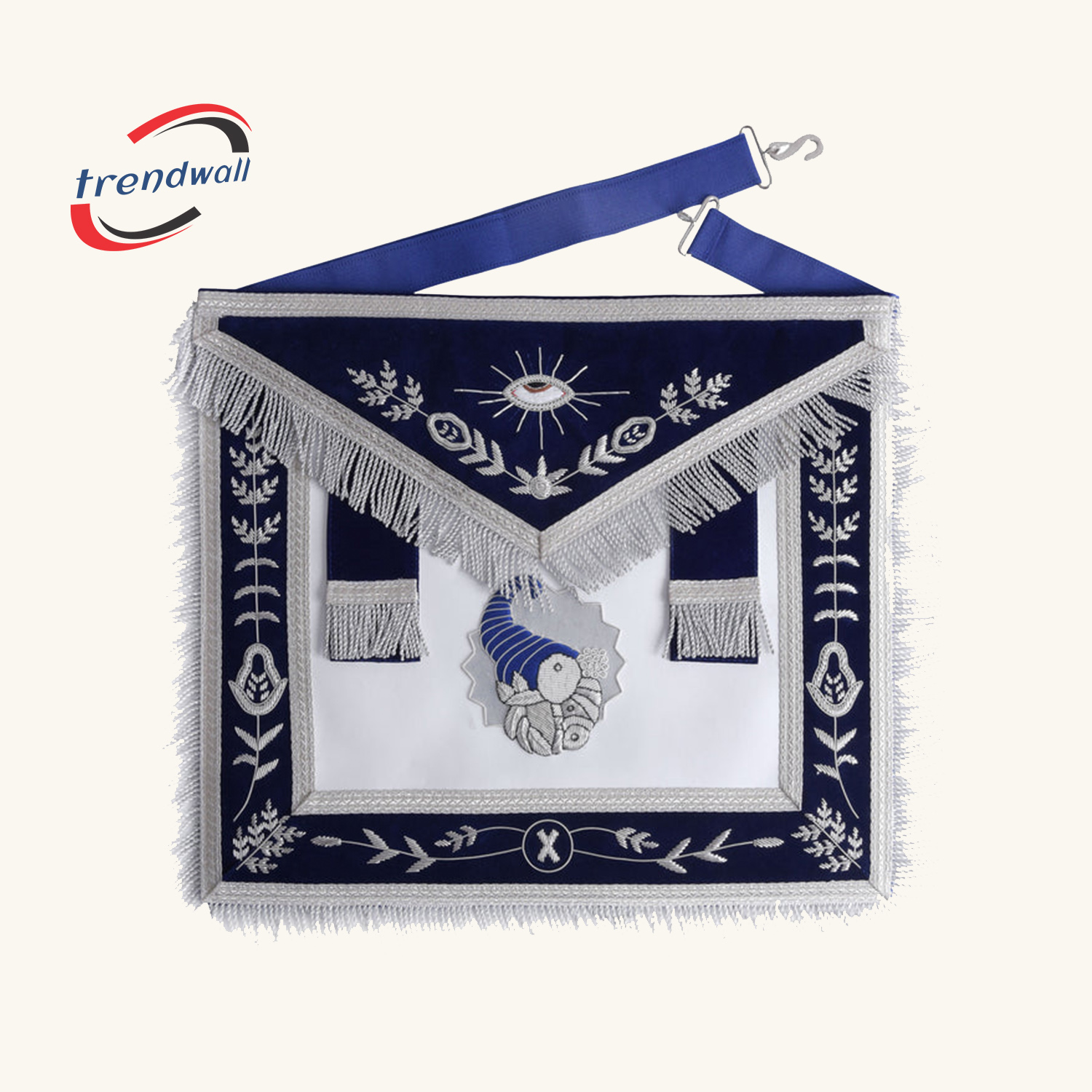 Junior Steward Blue Lodge Officer Apron - Navy Blue + Silver Side Tabs