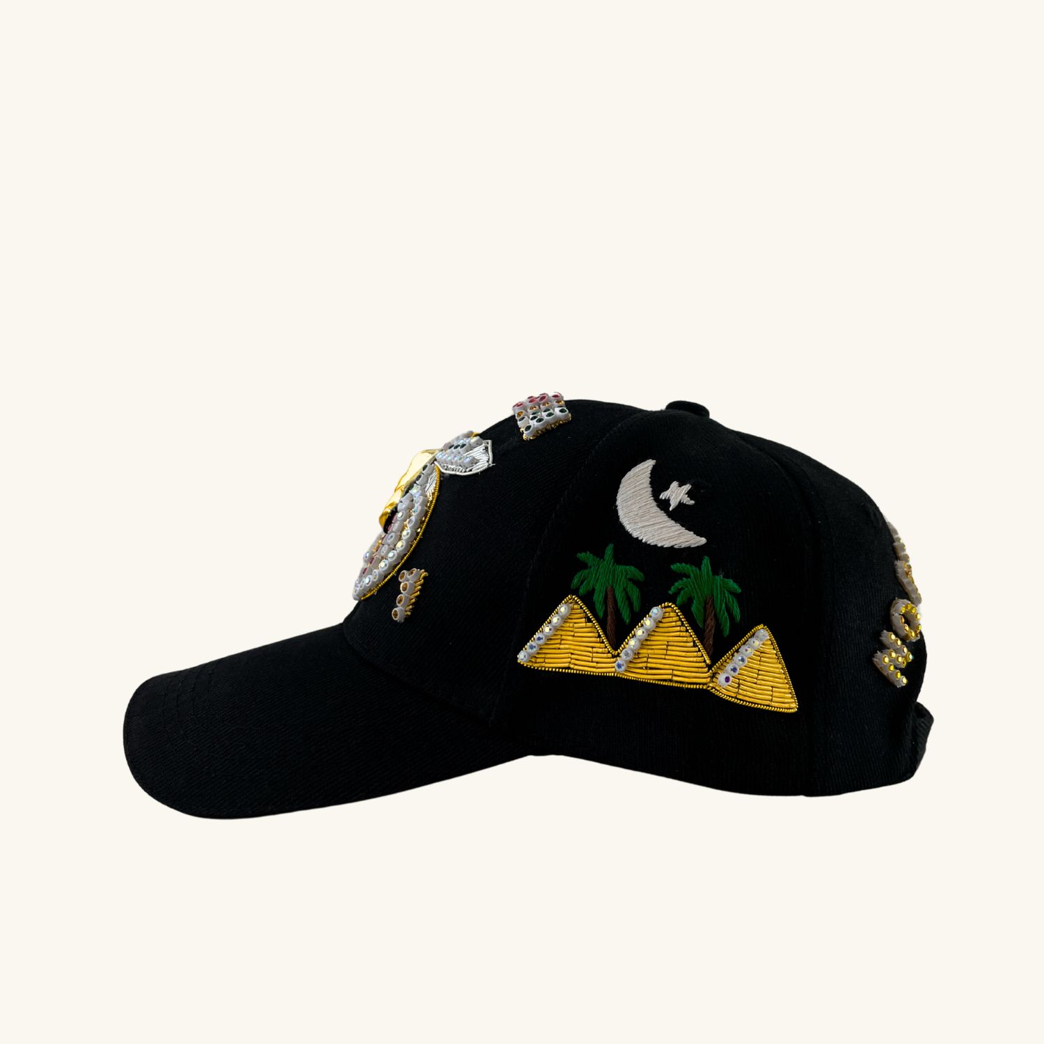 Masonic Shriners Baseball Cap – Black Color + Custom Temple Name With Side Emblems