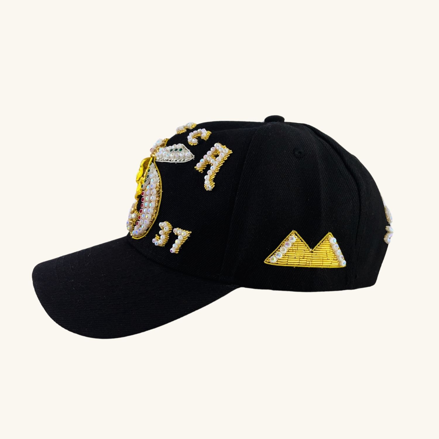 Masonic Baseball Cap – Shriners Black Color Cap, Custom Temple Name With Side Emblems
