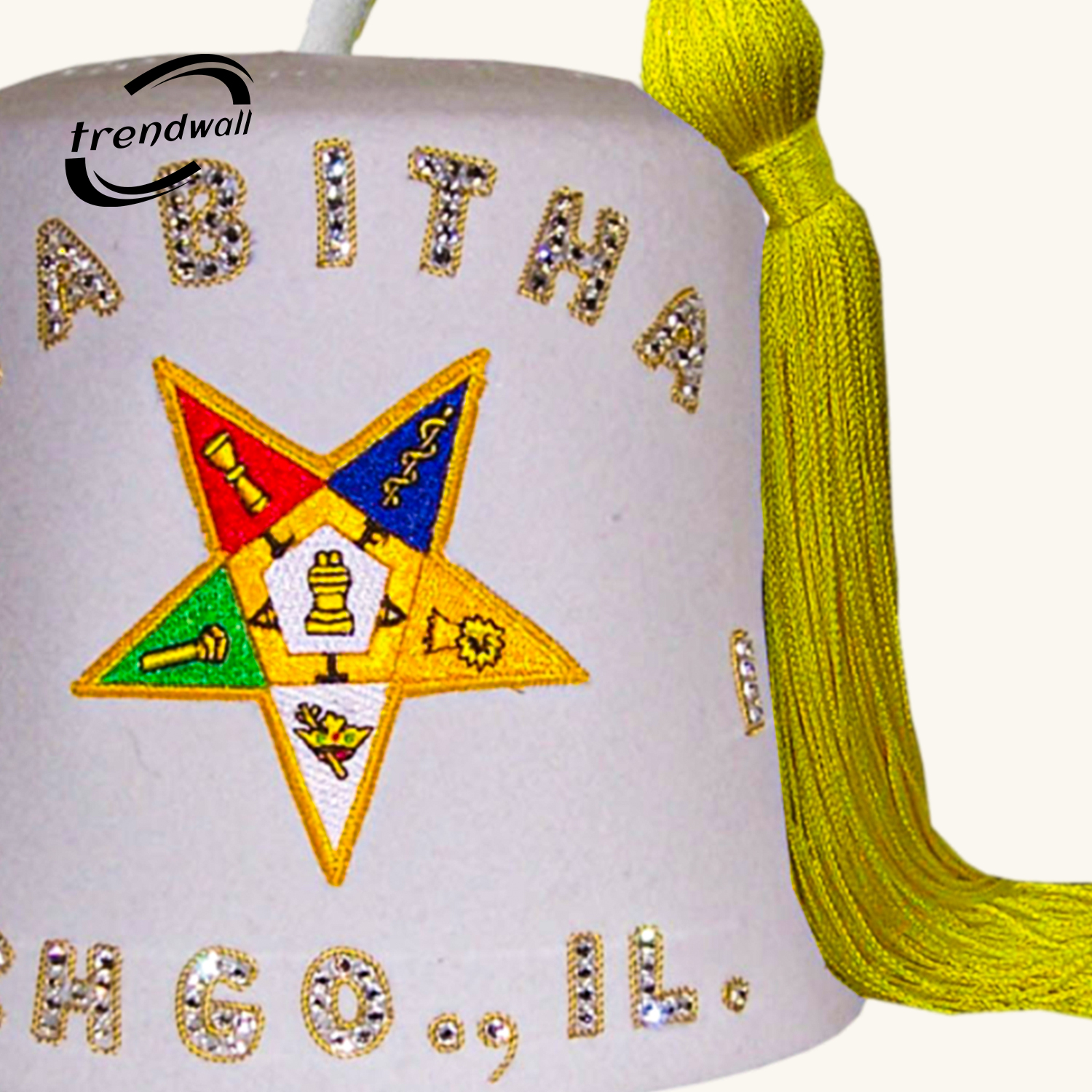 OES Pure White Fez with Custom Lodge Name & Bottom Details