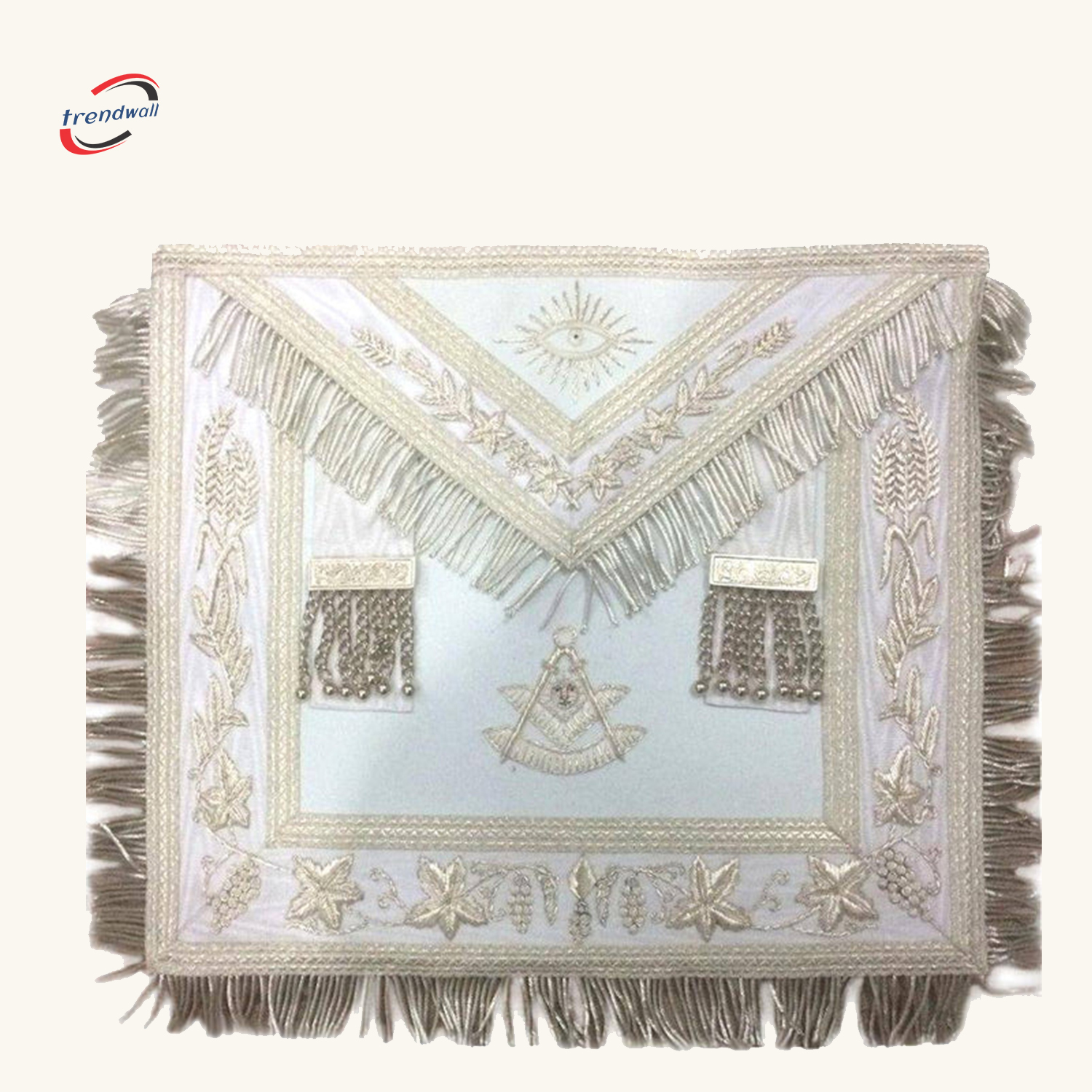 Past Master Blue Lodge Apron - White with Silver Vinework