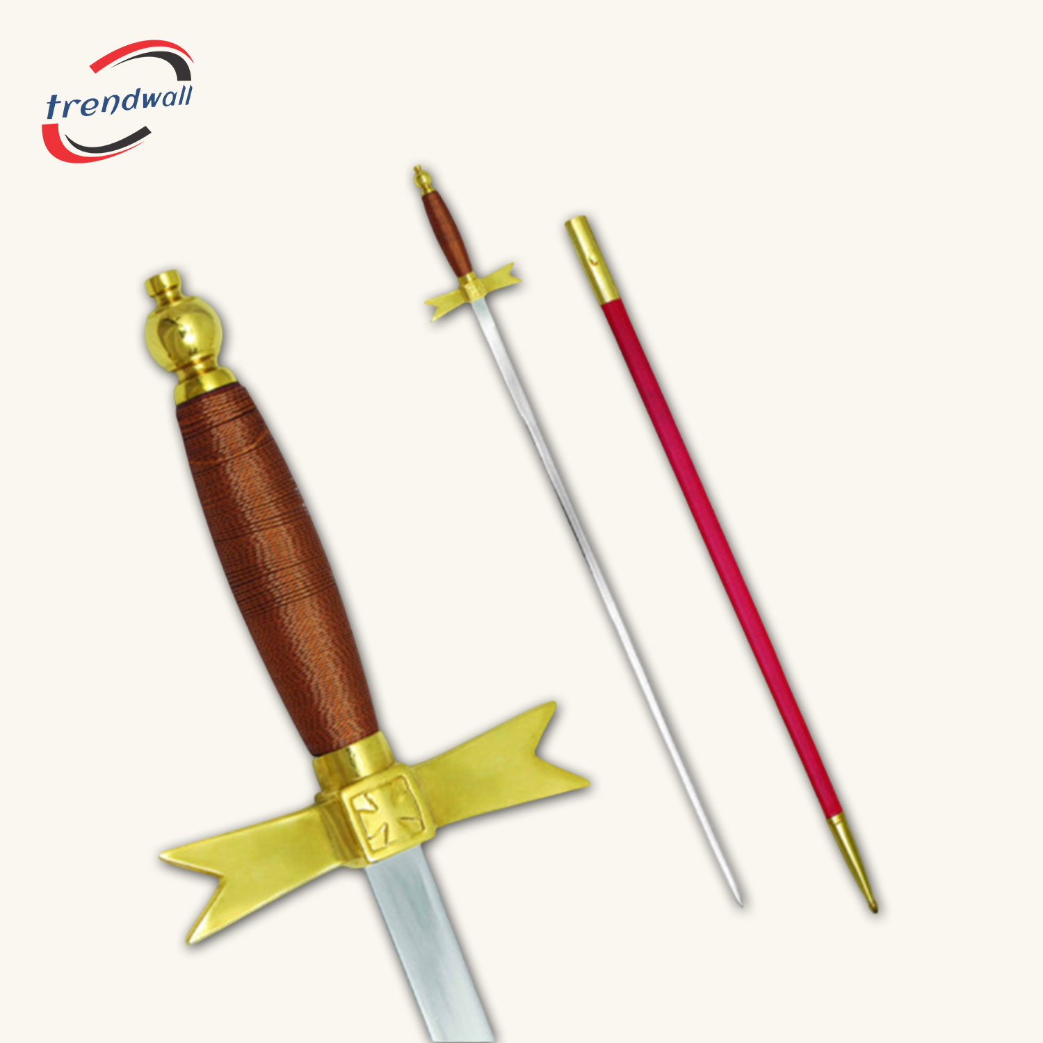 Knights Templar Commandery Sword - Brown Hilt with Red Scabbard