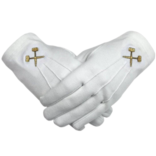 White Cotton with Gold Crossed Trowels Machine Embroidery