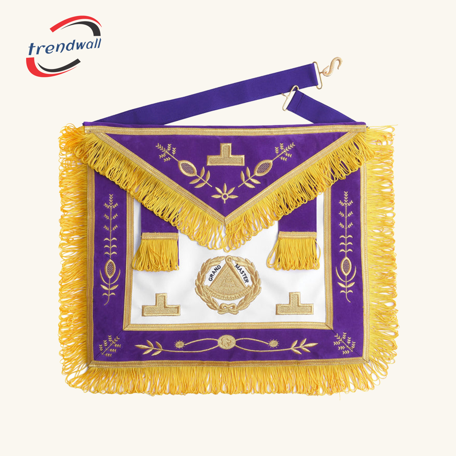 Grand Master Blue Lodge Apron - Purple With Gold Emblem With Wreath