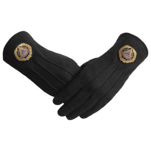Grand Master Blue Lodge Gloves - Pure Black Cotton with Gold Wreath