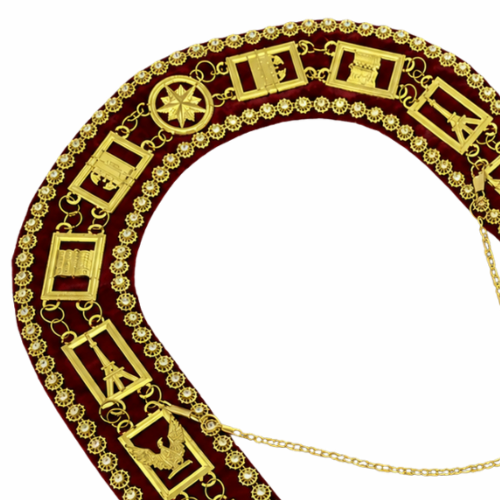 HOJ Chain Collar Red Velvet Backing Decorated