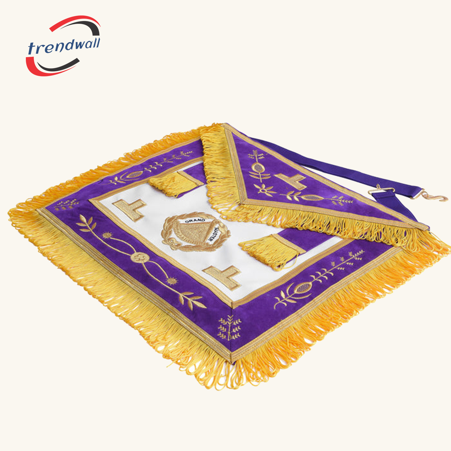 Grand Master Blue Lodge Apron - Purple With Gold Emblem With Wreath