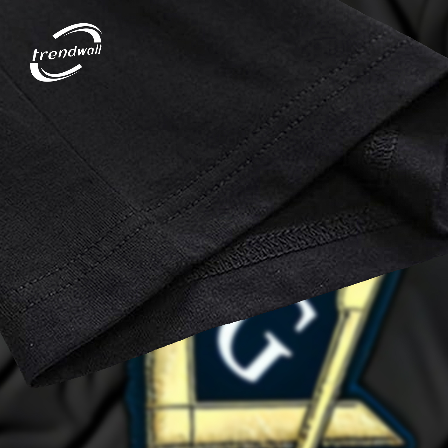 Black Masonic T-Shirt – Gold & Blue Square Symbol Graphic Design