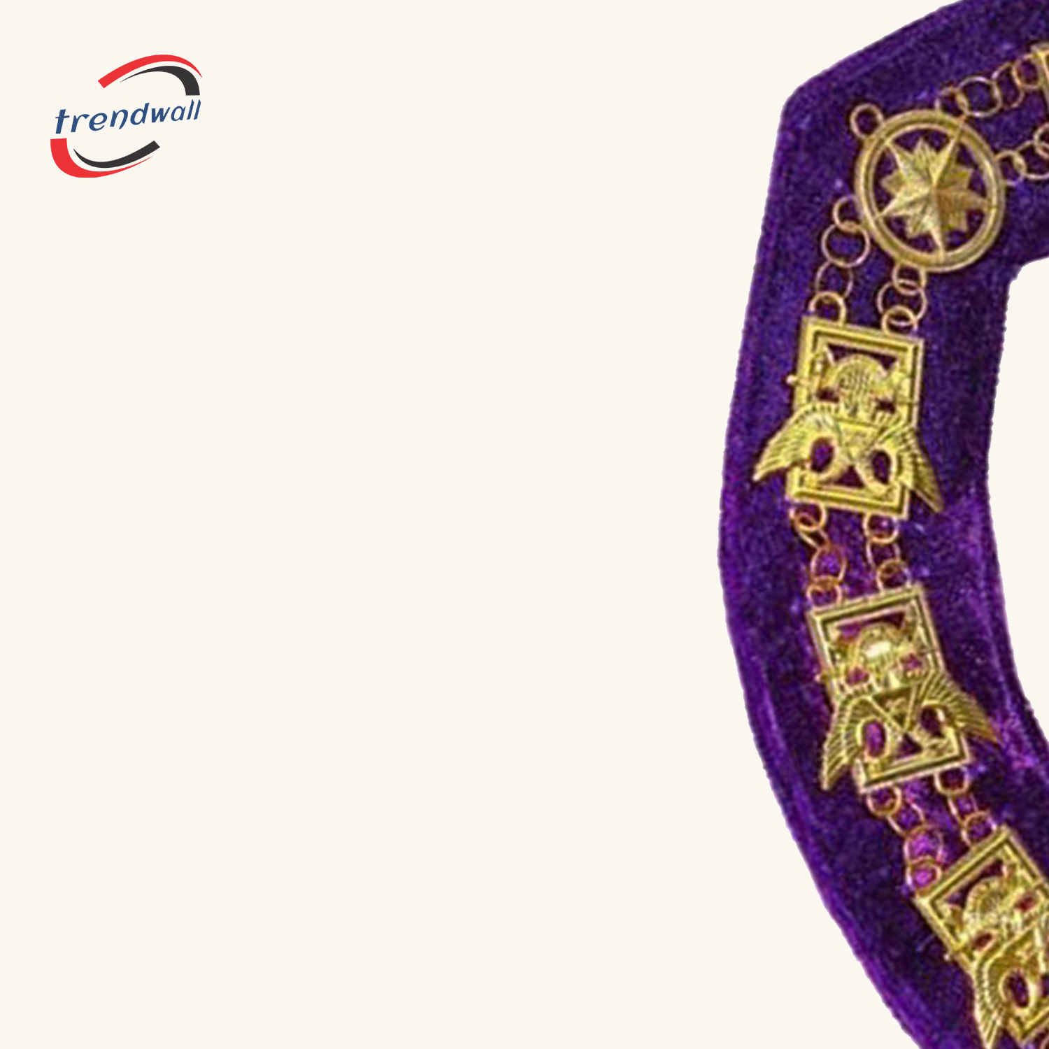 32nd Degree Scottish Rite Chain Collar - Wings Up Gold Plated with Purple Velvet