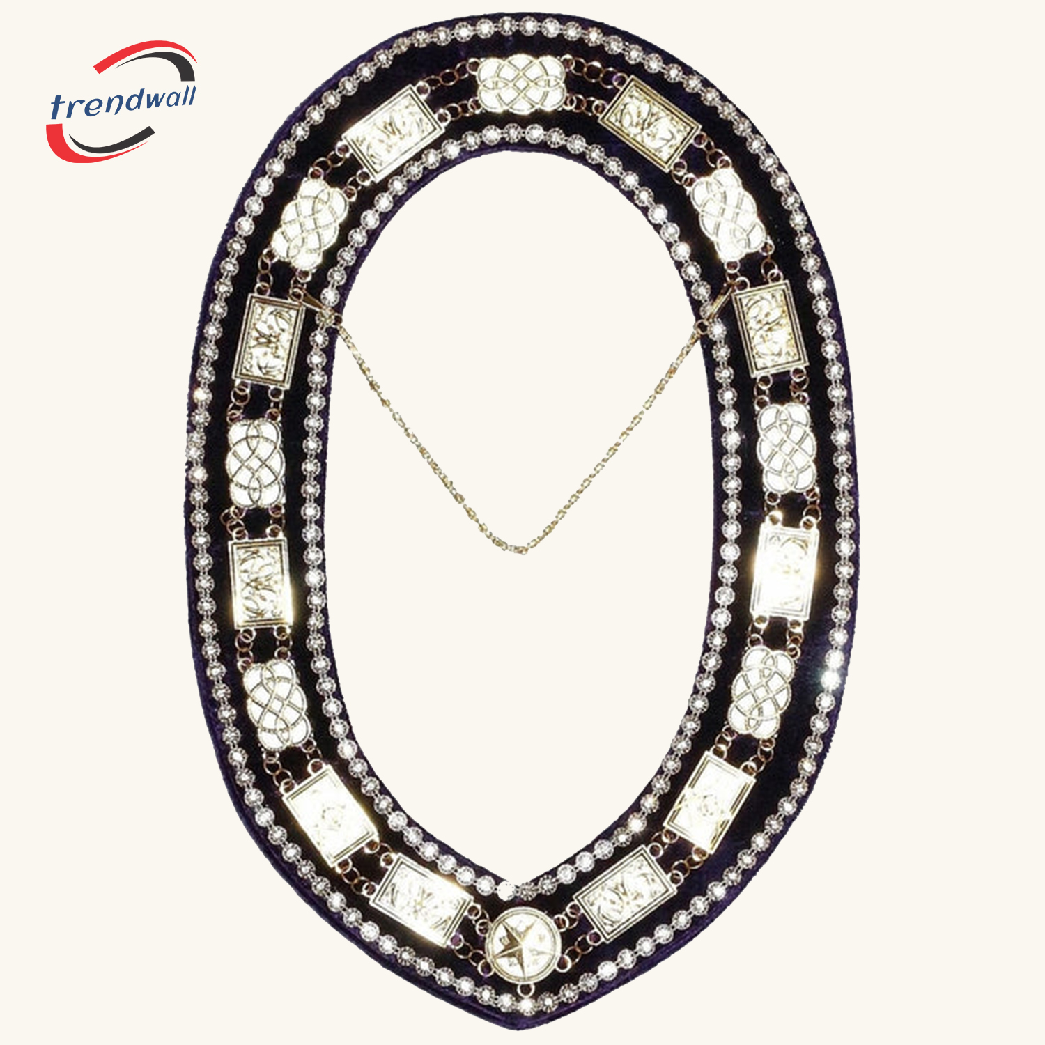 Grand Officers Blue Lodge Chain Collar Silver Tone with Rhinestones