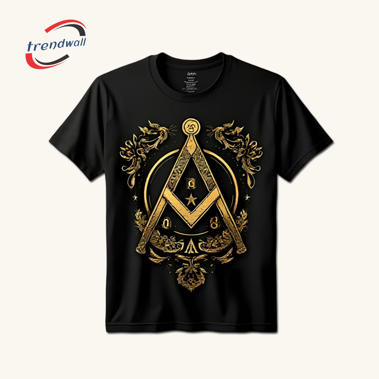 Black Masonic T-Shirt – Gold Compass & Square with All-Seeing Eye Design