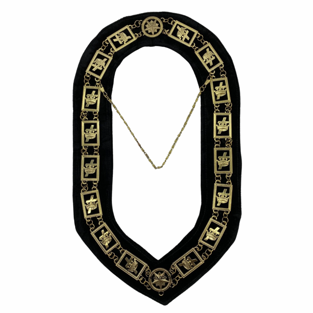 Knights Templar Commandery Chain Collar - Gold Plated on Black Velvet