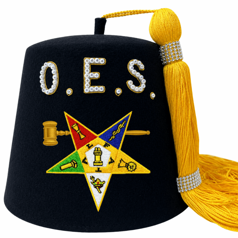 OES Black Fez with Gavel on the Star & Custom Tassel Color
