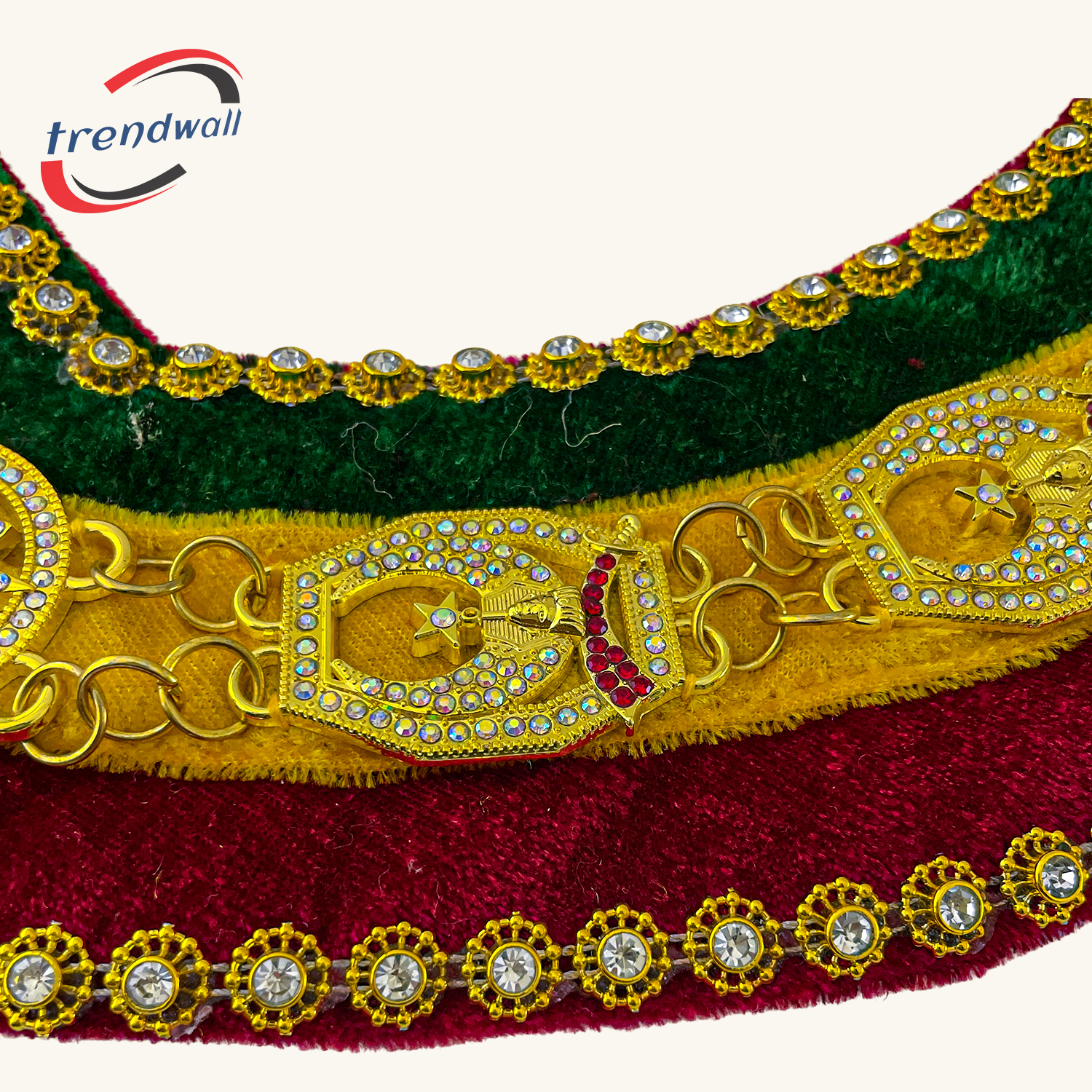 Tri-Color Shriners Chain Collar with Rhinestones