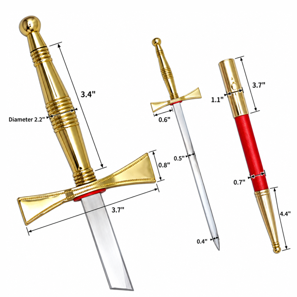 Masonic Dagger - Gold Hilt with Red Scabbard