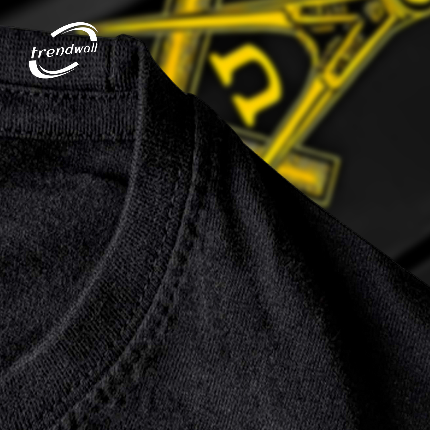 Black Masonic T-Shirt – Yellow Square & Compass Symbol Design