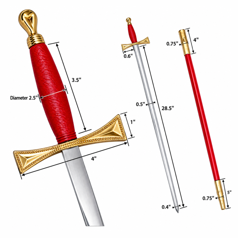 Masonic Sword - Red Gold Hilt with Red Scabbard