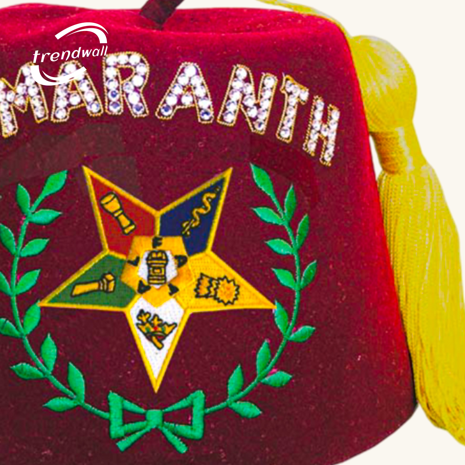 Amaranth Burgundy Fez with OES FATAL Star & Rhinestone Work