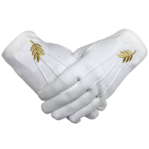 Gloves - White Cotton with Golden Acacia Leaf