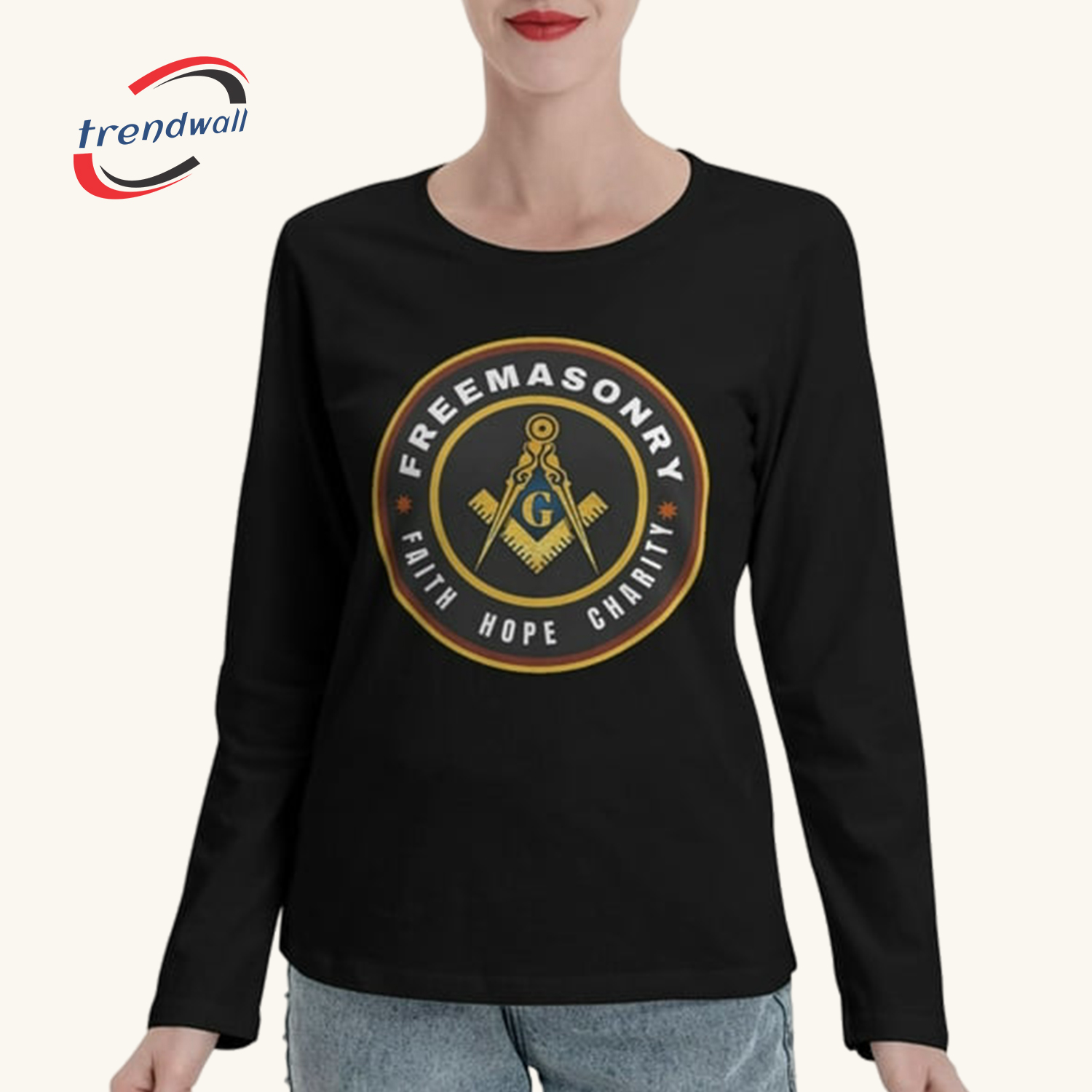 Masonic Women’s Long Sleeve T-Shirt – Faith Hope Charity Freemason Crew Design