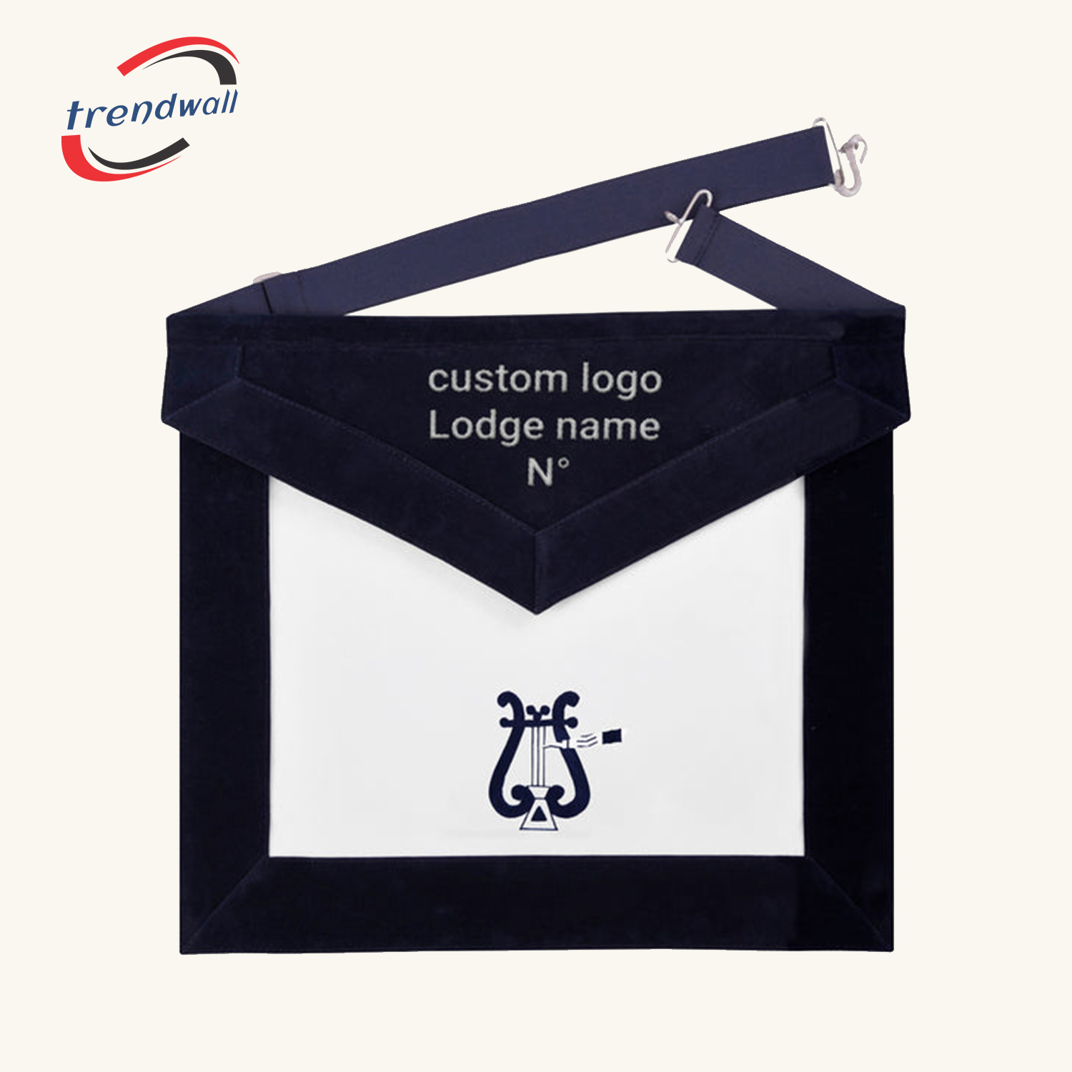 Organist Blue Lodge Officer Apron - Navy Velvet With Silver Embroidery
