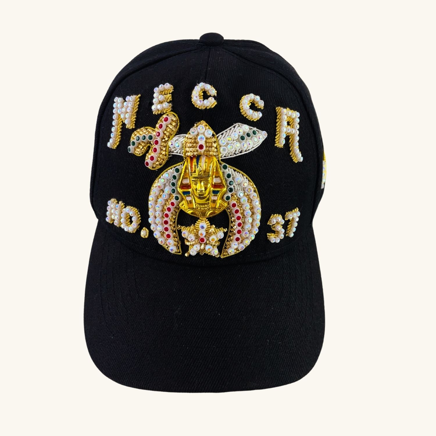 Masonic Baseball Cap – Shriners Black Color Cap, Custom Temple Name With Side Emblems