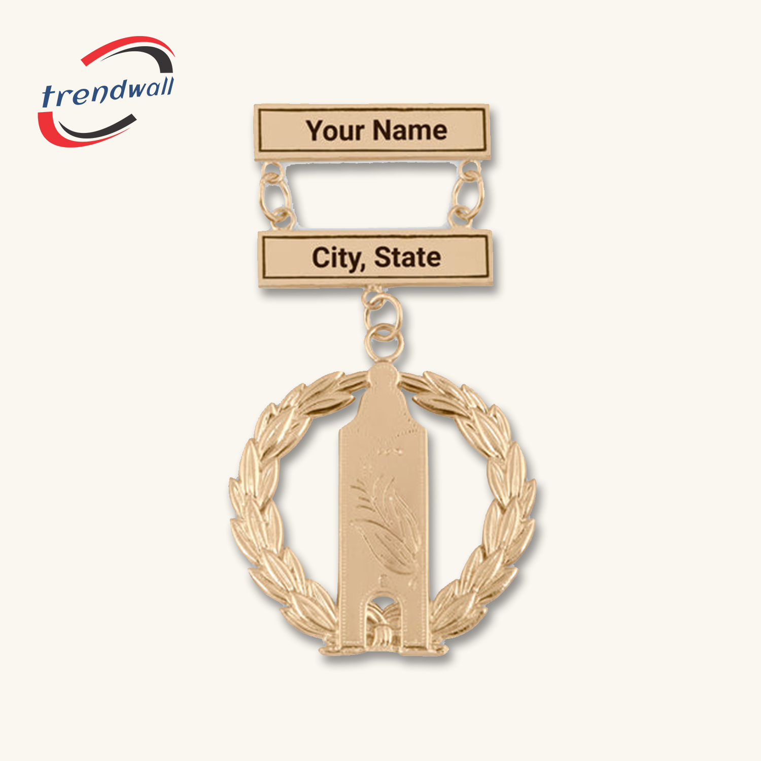 Grand Junior Warden Blue Lodge Breast Jewel - Gold Coated Customizable