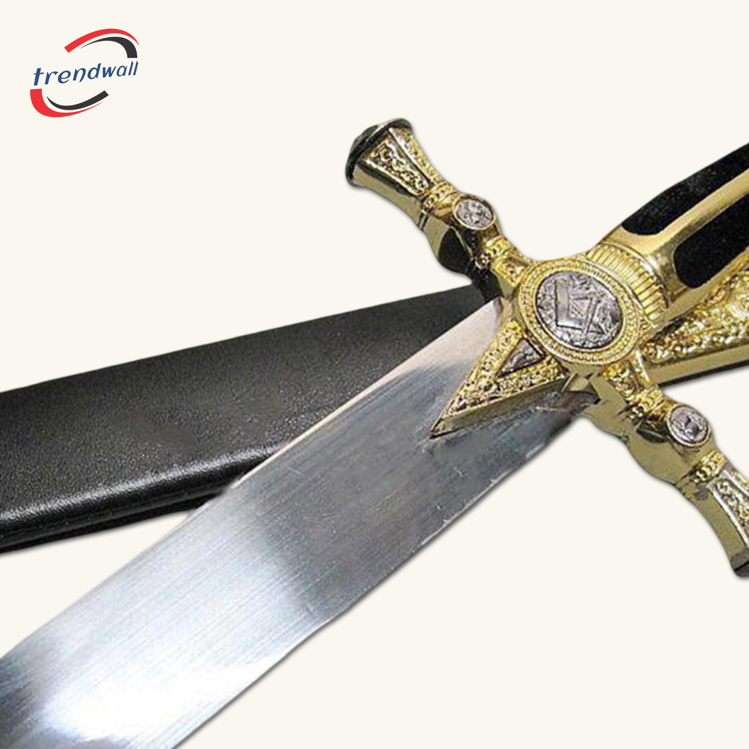 Fellowcraft Blue Lodge Masonic Sword with Square and Compass Emblem - Gold Finish Knife and Scabbard