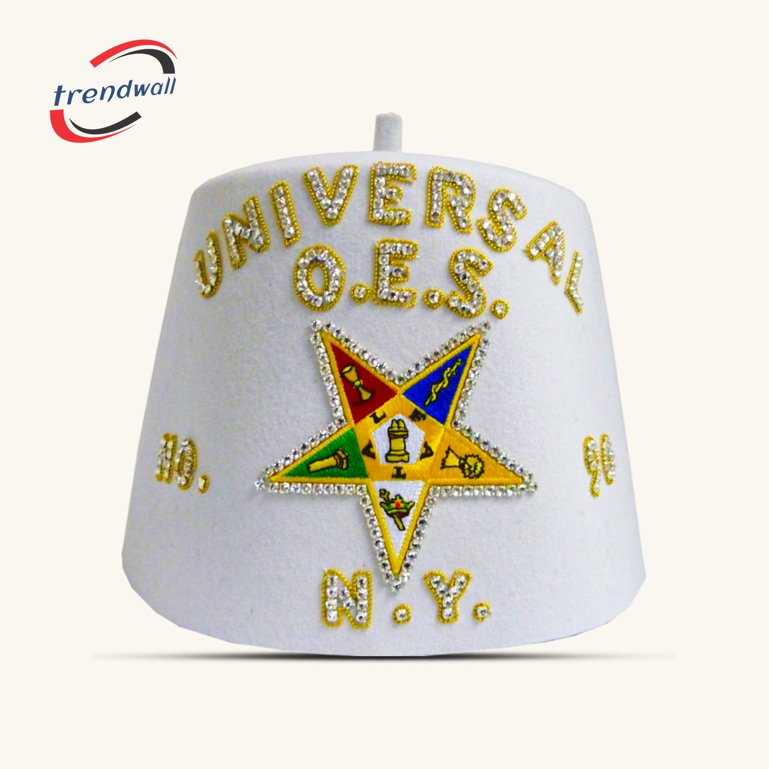 OES Custom Fez with Top 2 Rows Work & Rhinestone Star Border