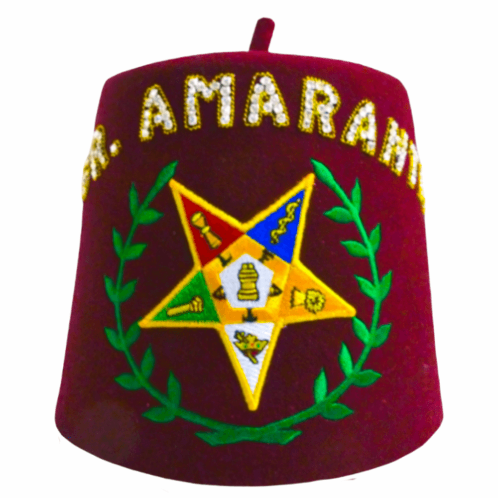 Amaranth Fez Hand Embroidered work with Rhinestones & Custom Tassel Color