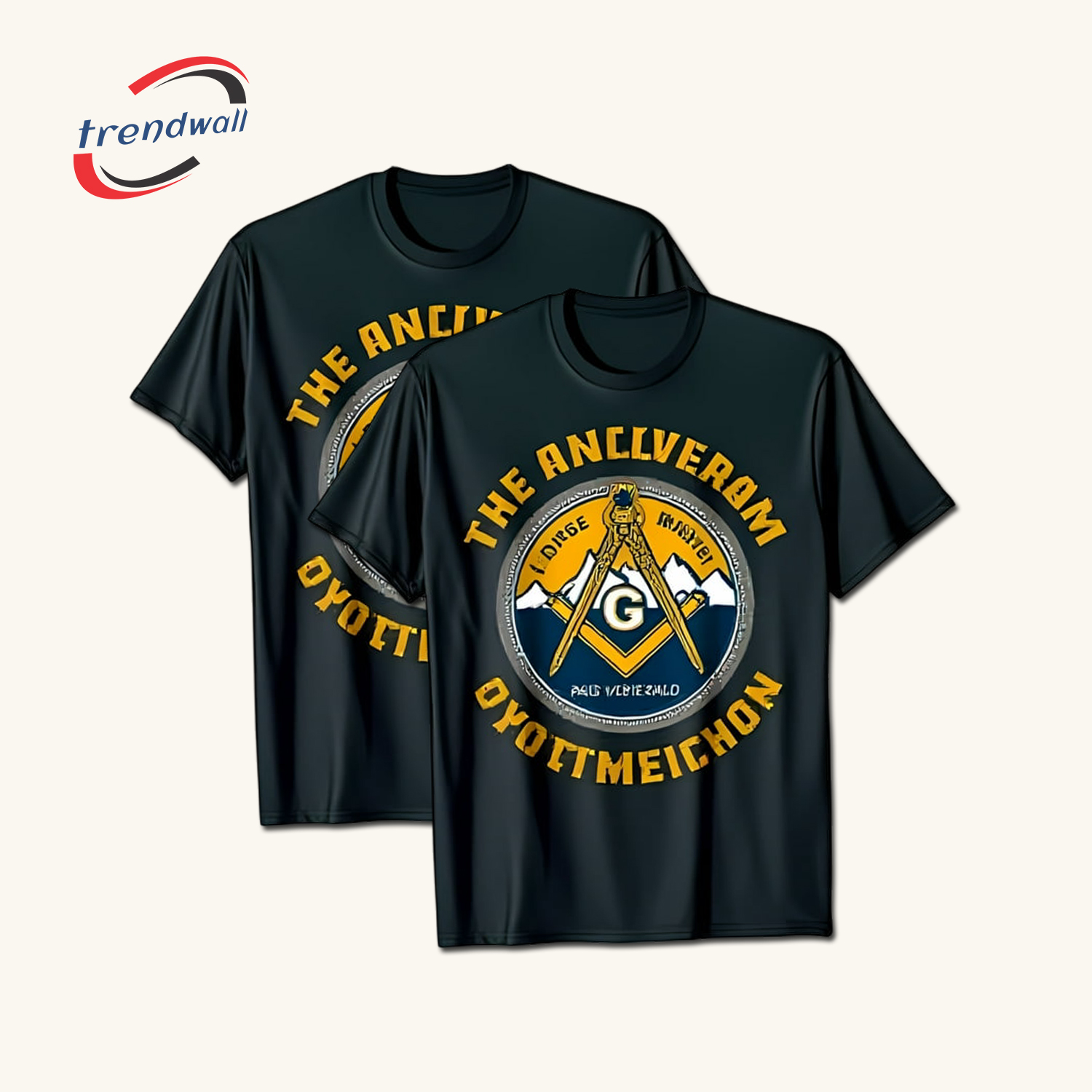 Masonic Black T-Shirt – Gold & Blue Mountain Design with Unique Masonic Symbolism