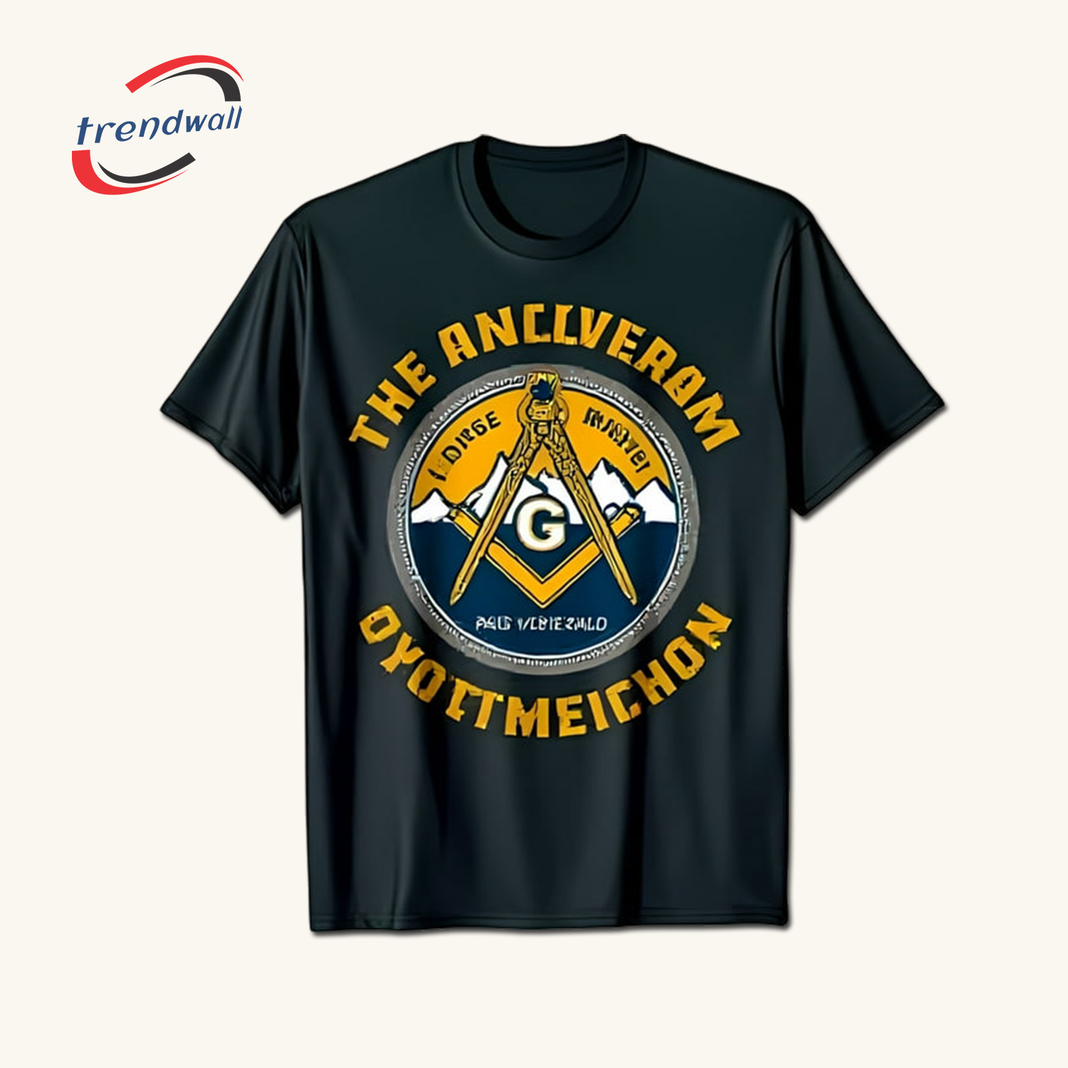 Masonic Black T-Shirt – Gold & Blue Mountain Design with Unique Masonic Symbolism