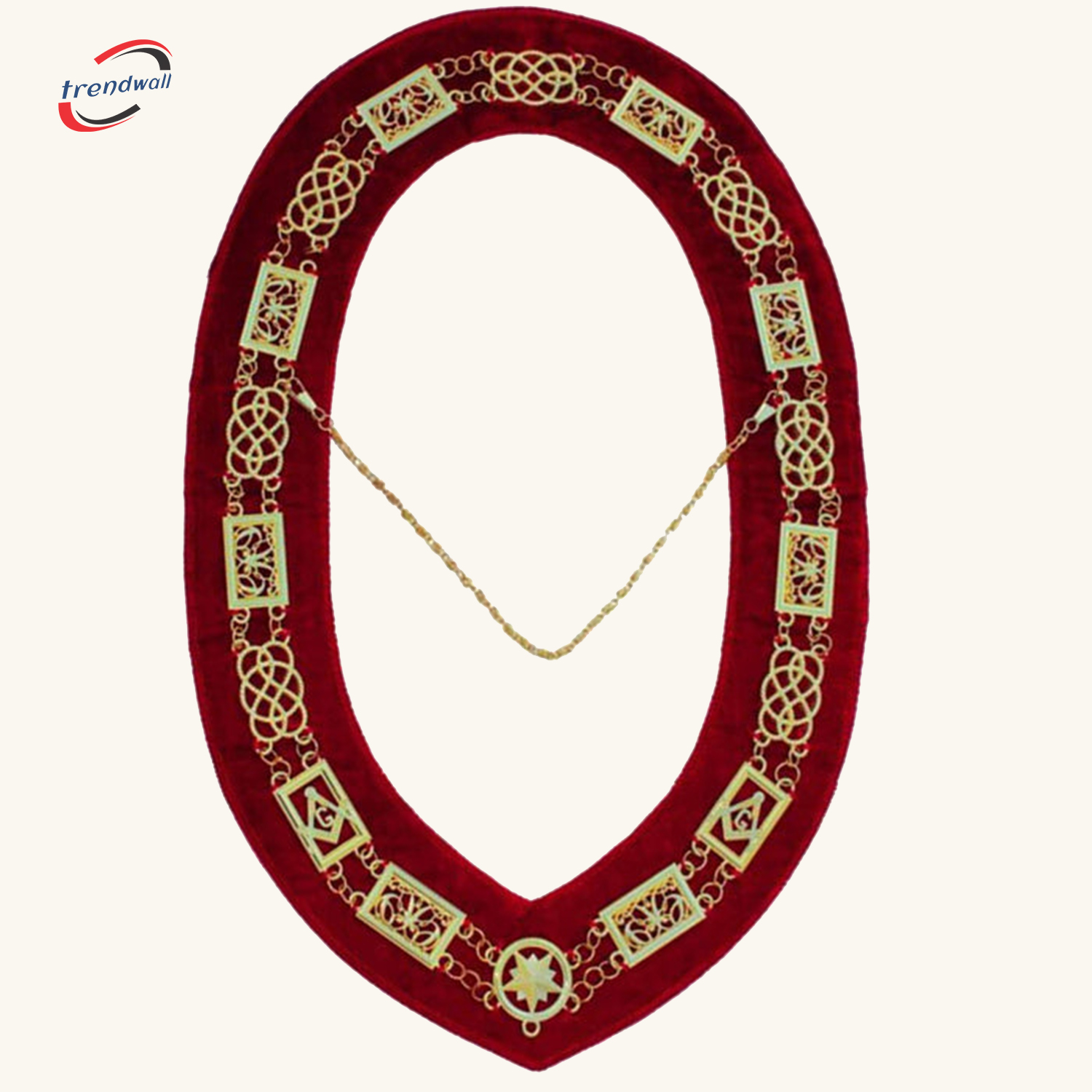 Grand Officers Blue Lodge Chain Collar - Gold-Plated on Red Velvet