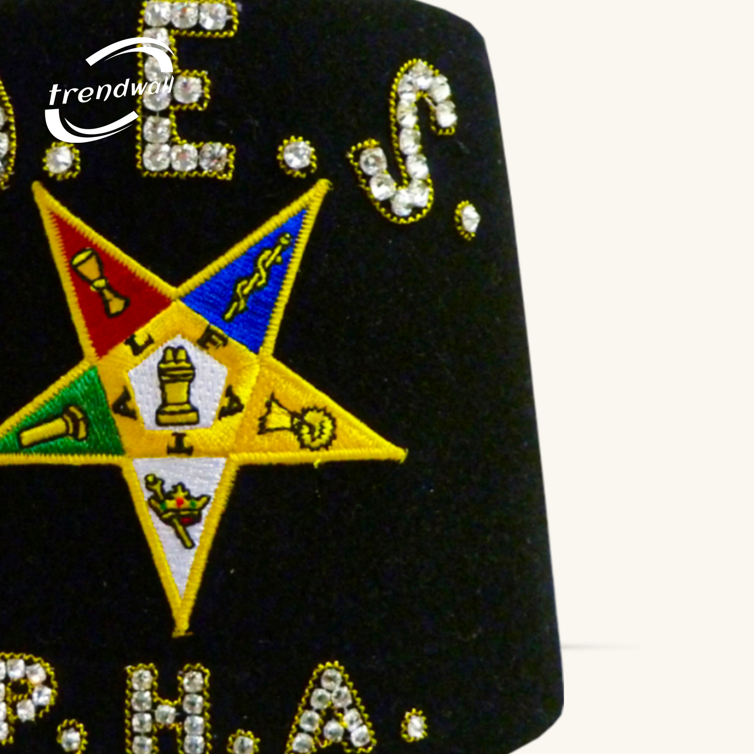 Masonic OES Black Fez with Bottom Custom Details & Custom Tassel Color