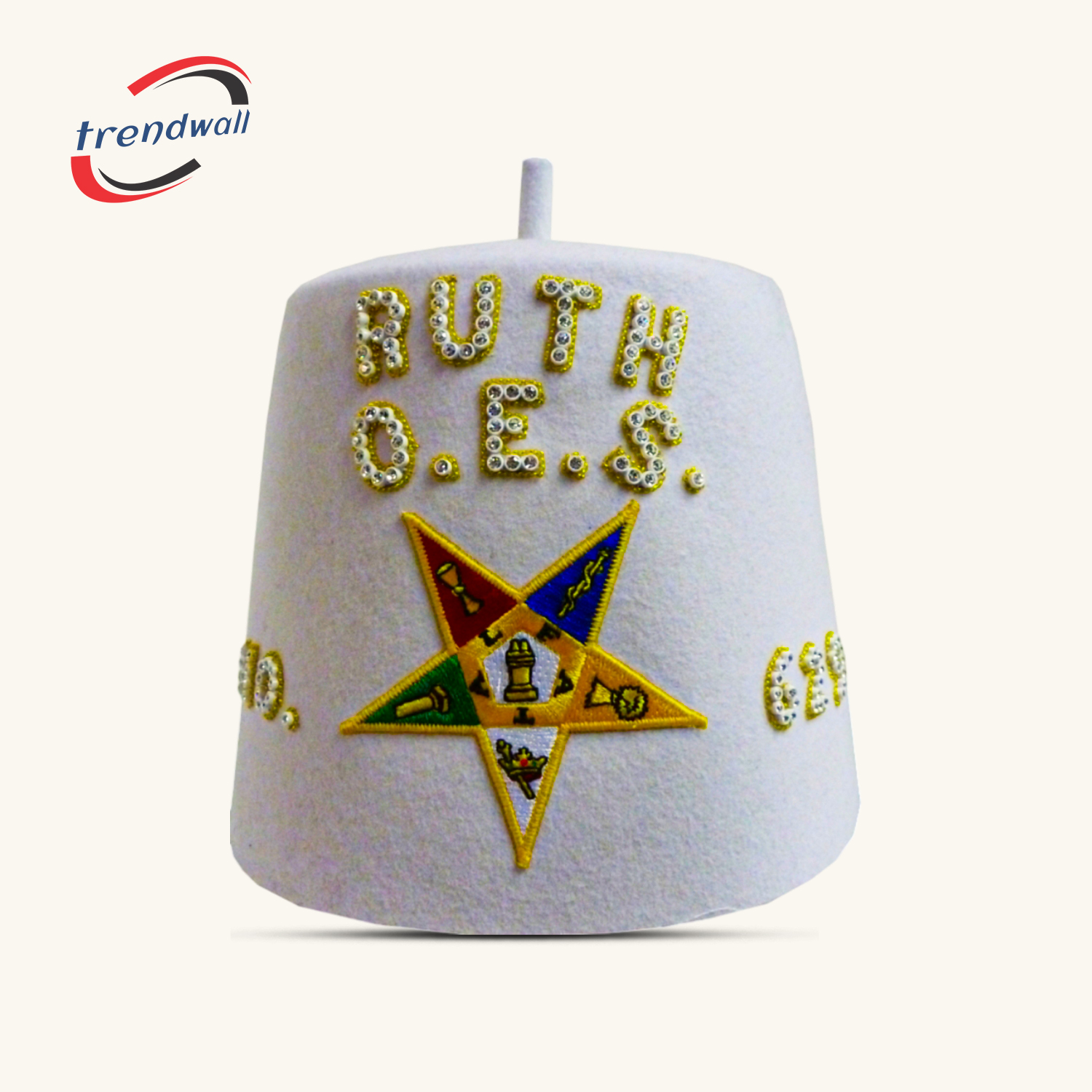 Order of Eastern Star Pure White Fez with Lodge Name on Top