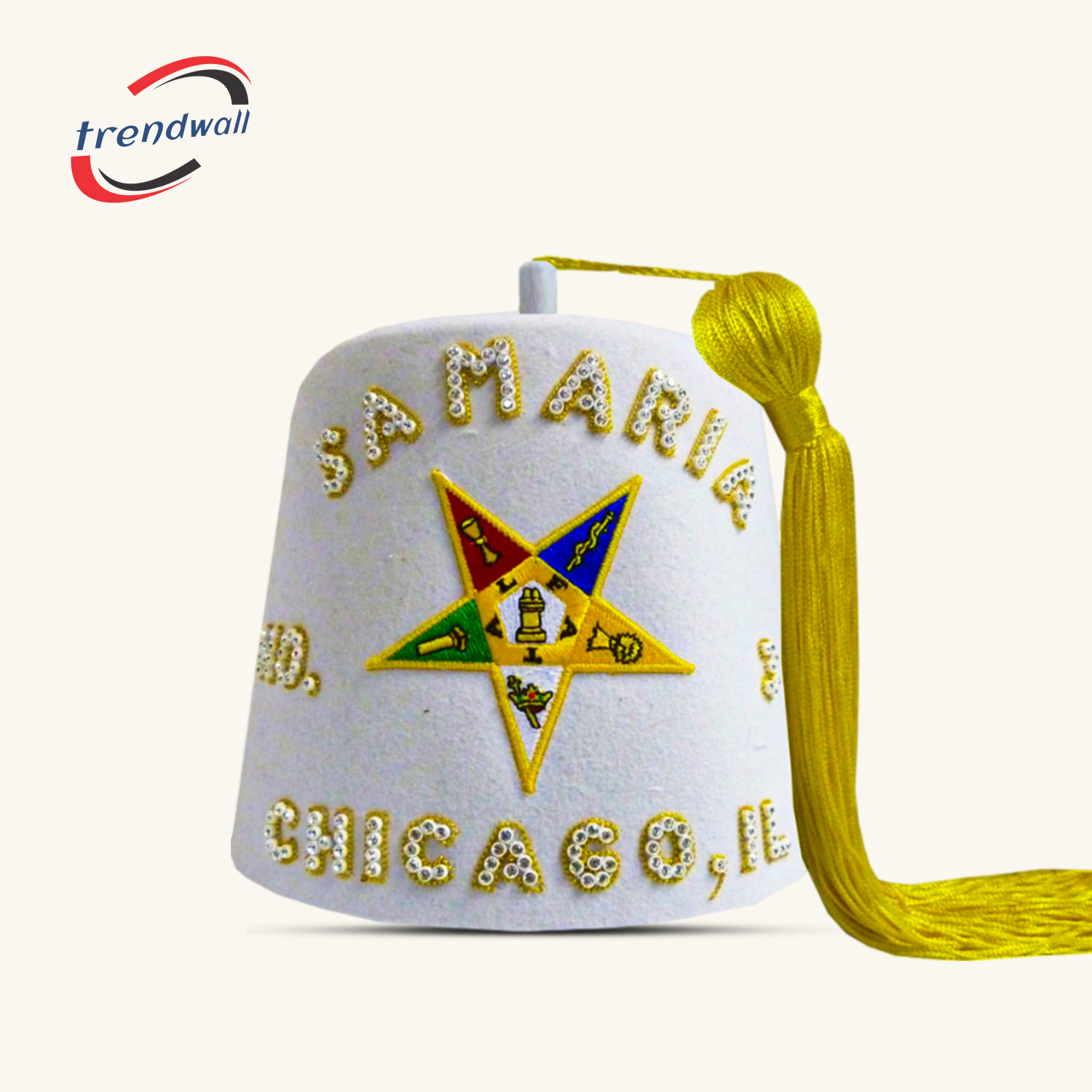 OES Fez with Star & Custom White Cup Rhinestone Lettering