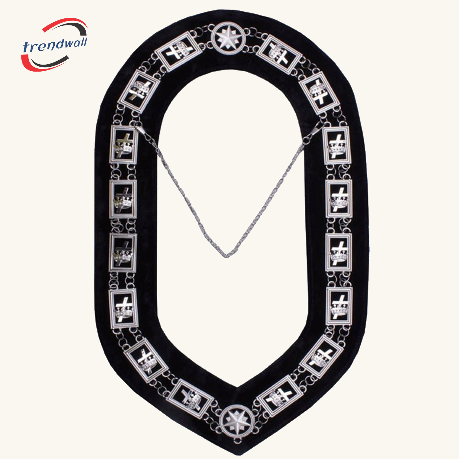 KNIGHTS TEMPLAR COMMANDERY CHAIN COLLAR - Silver PLATED ON BLACK VELVET