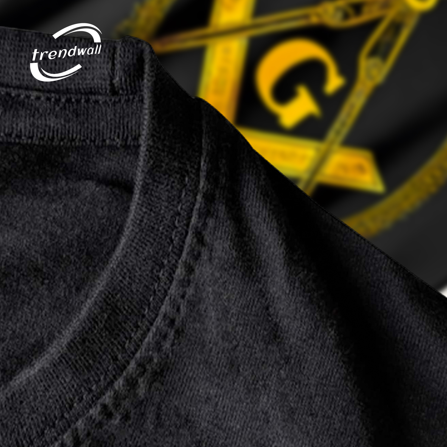 Black Masonic T-Shirt – Gold Square & Compass Freemasonry Symbol Design